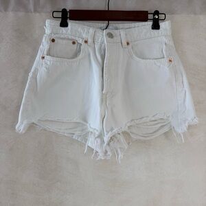 Zara White Lightly Distressed Women Shorts